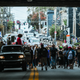 A group of protesters gathers in the street in a march to the Breonna Taylor memorial at Jefferson Square Park on October 10, 2020 in Louisville, Kentucky.